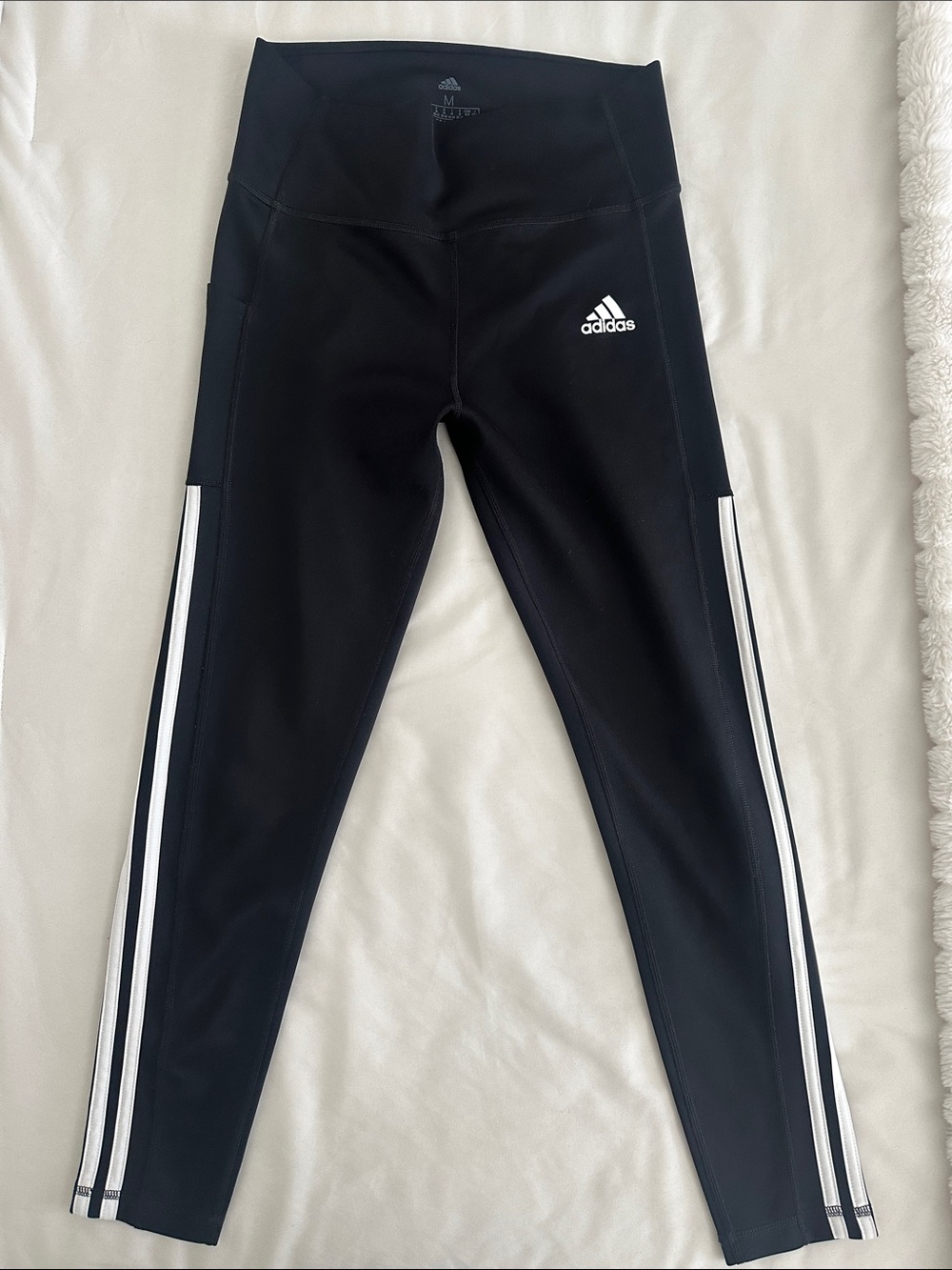 adidas Black Leggings with White Side Stripes